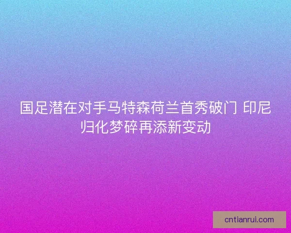 国足潜在对手马特森荷兰首秀破门 印尼归化梦碎再添新变动