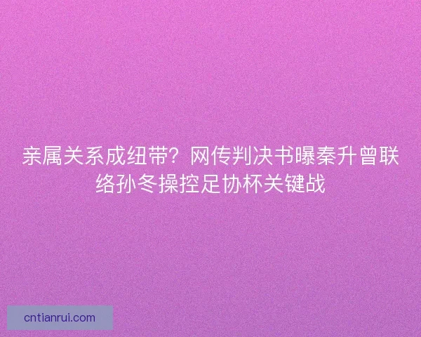 亲属关系成纽带？网传判决书曝秦升曾联络孙冬操控足协杯关键战