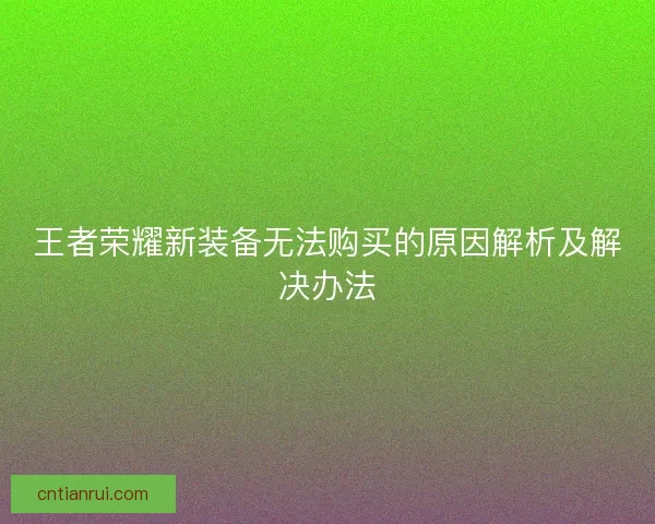 王者荣耀新装备无法购买的原因解析及解决办法