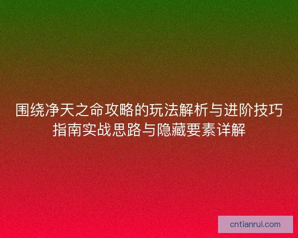 围绕净天之命攻略的玩法解析与进阶技巧指南实战思路与隐藏要素详解